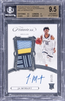 2019-20 Panini Flawless Vertical Patch Autographs #50 Ja Morant Signed Patch Rookie Card (#05/25) - BGS GEM MINT 9.5/BGS 10